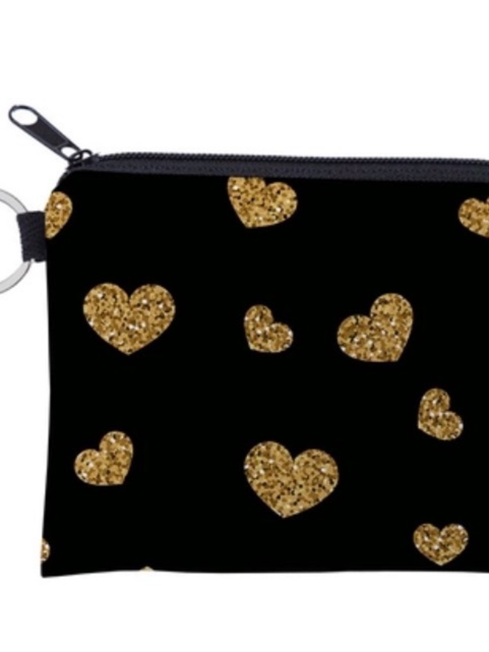 Black Wristlet Coin Purse with Gold Heart Print